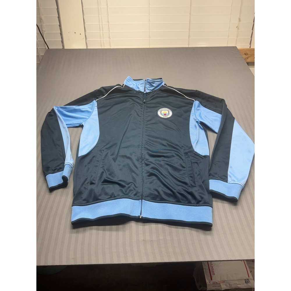 Manchester City FC Official Track Jacket Mens L Navy Sky Blue Full Zip Soccer